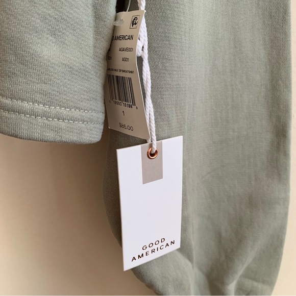 GOOD AMERICAN Cropped cotton-fleece half-zip sweatshirt . NWT - Picture 7 of 7